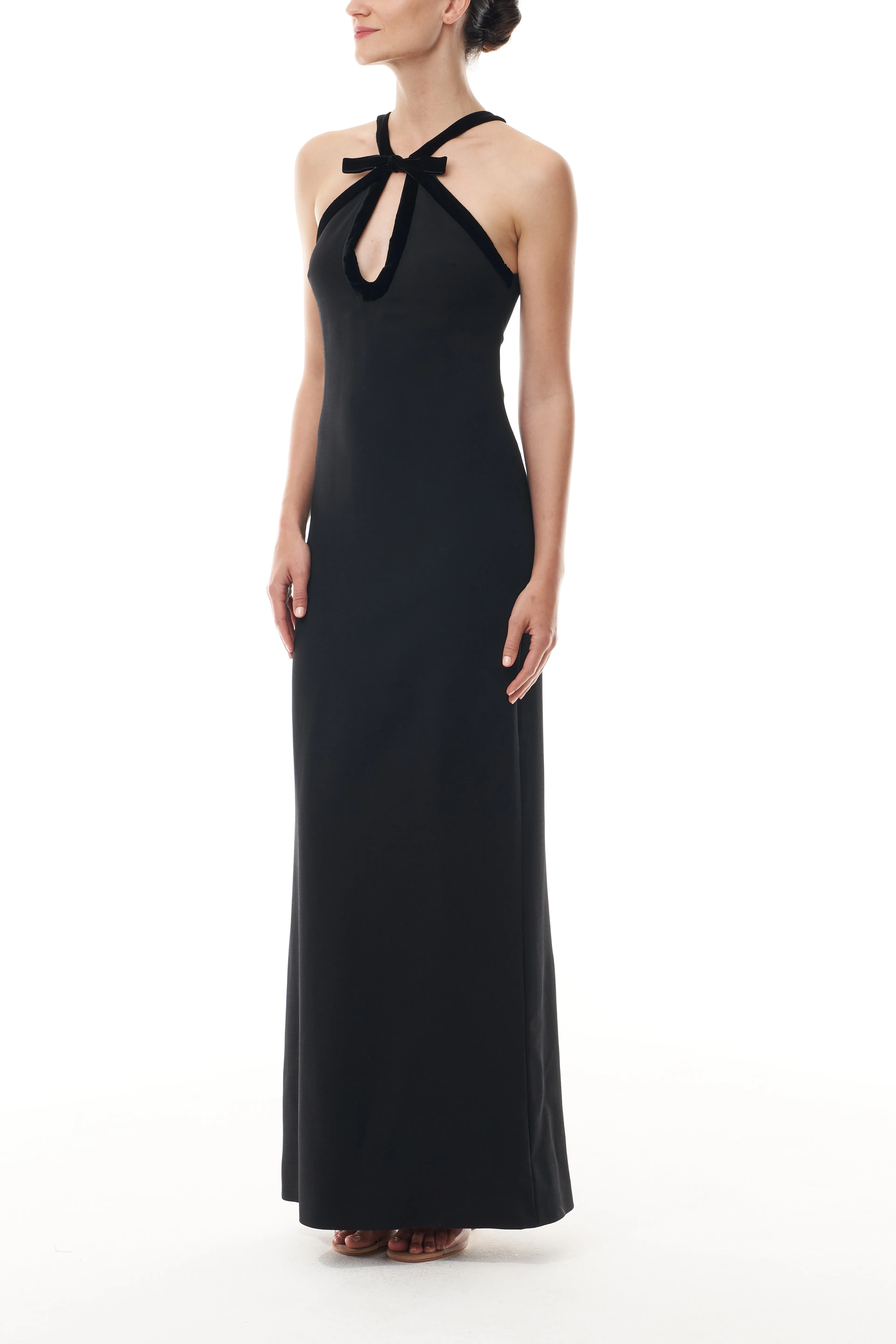 Keyhole Halter Gown With Velvet Trim sold by Monique Lhuillier product image thumbnail 3