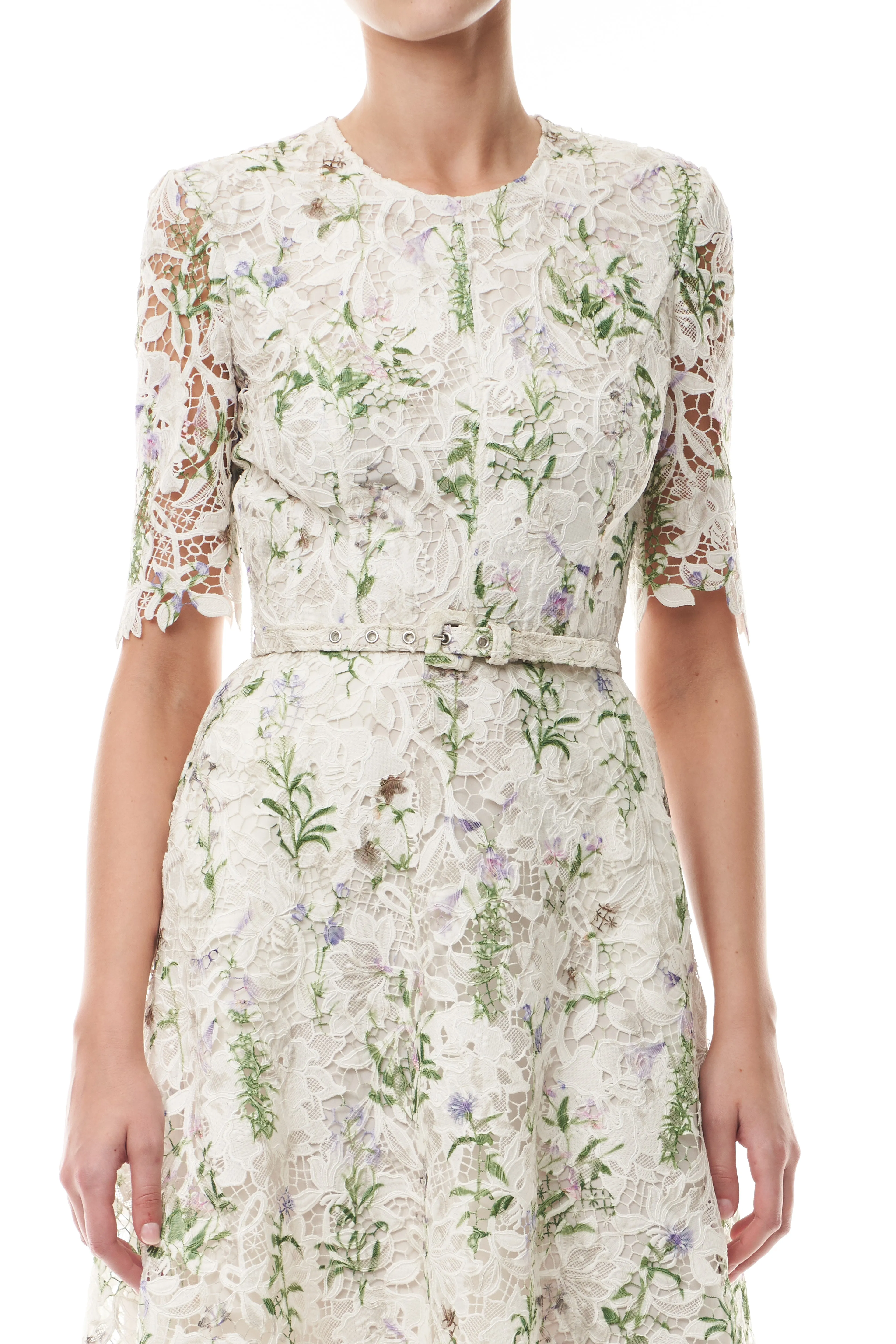 Short Sleeve Floral Day Dress sold by Monique Lhuillier product image thumbnail 2