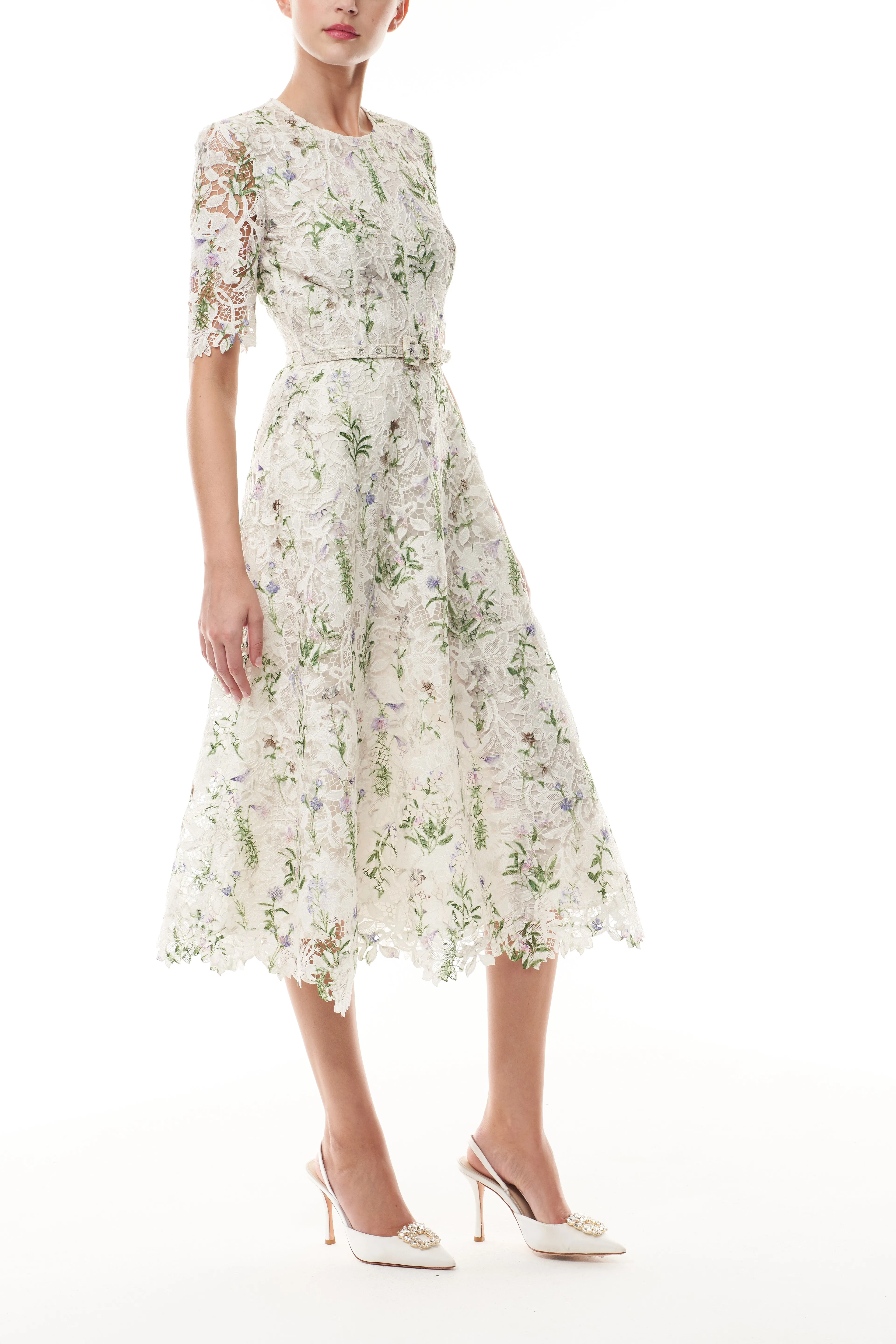 Short Sleeve Floral Day Dress sold by Monique Lhuillier product image thumbnail 4