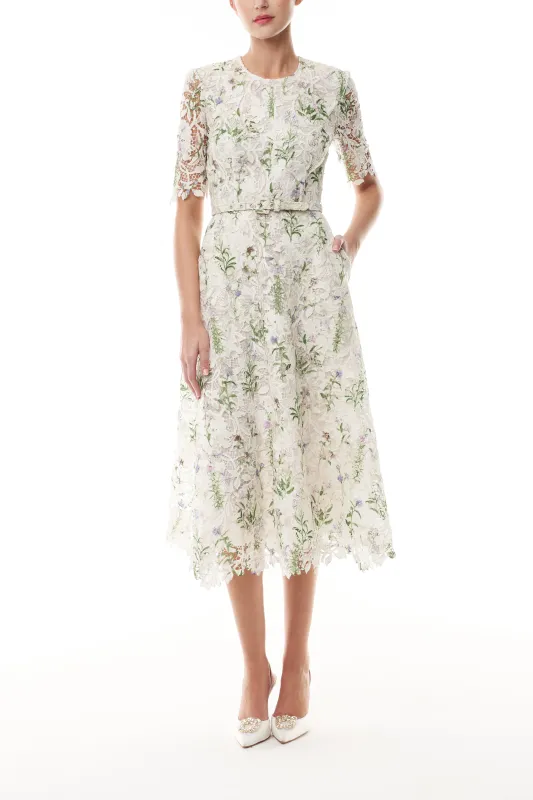 Short Sleeve Floral Day Dress sold by Monique Lhuillier