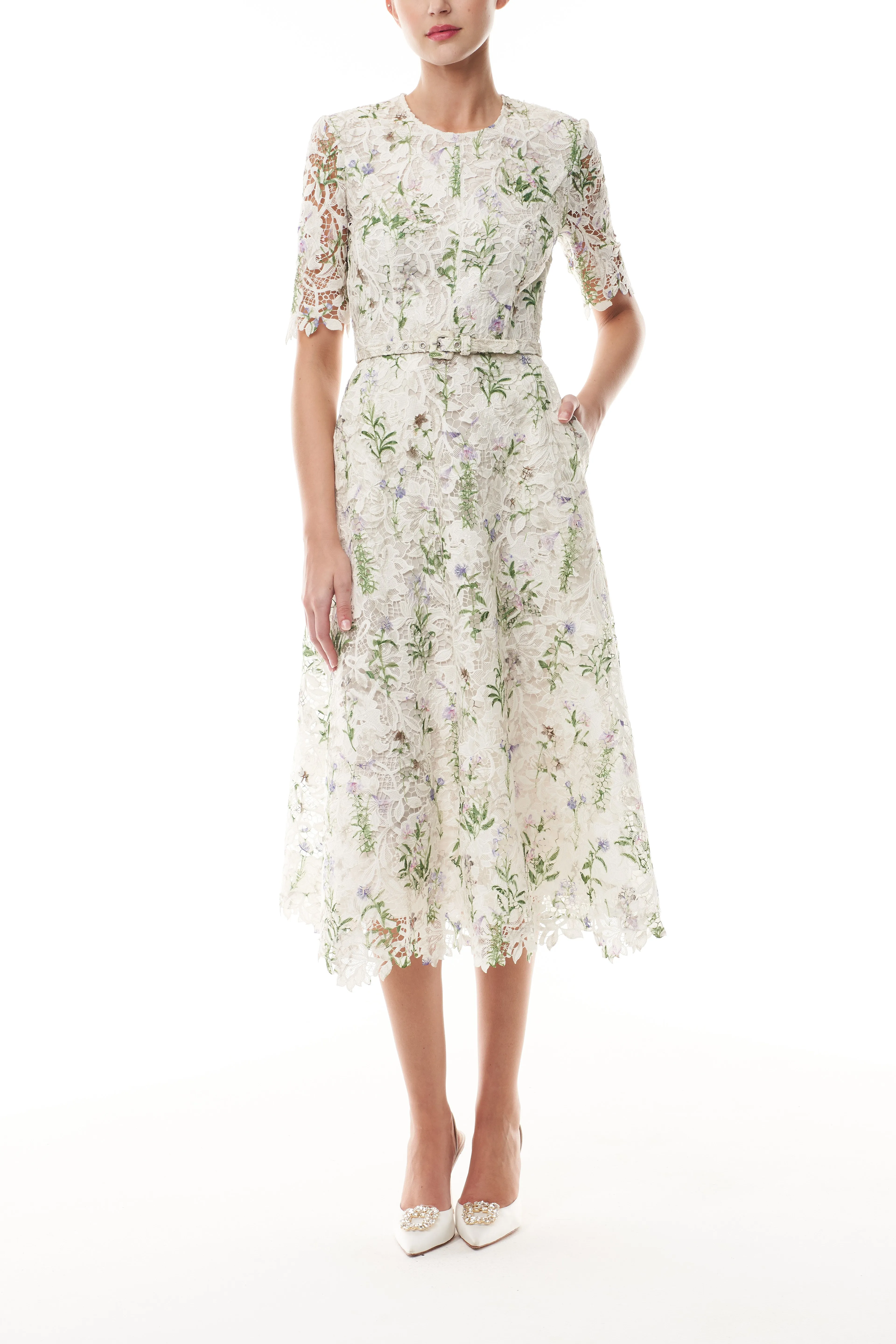 Short Sleeve Floral Day Dress sold by Monique Lhuillier