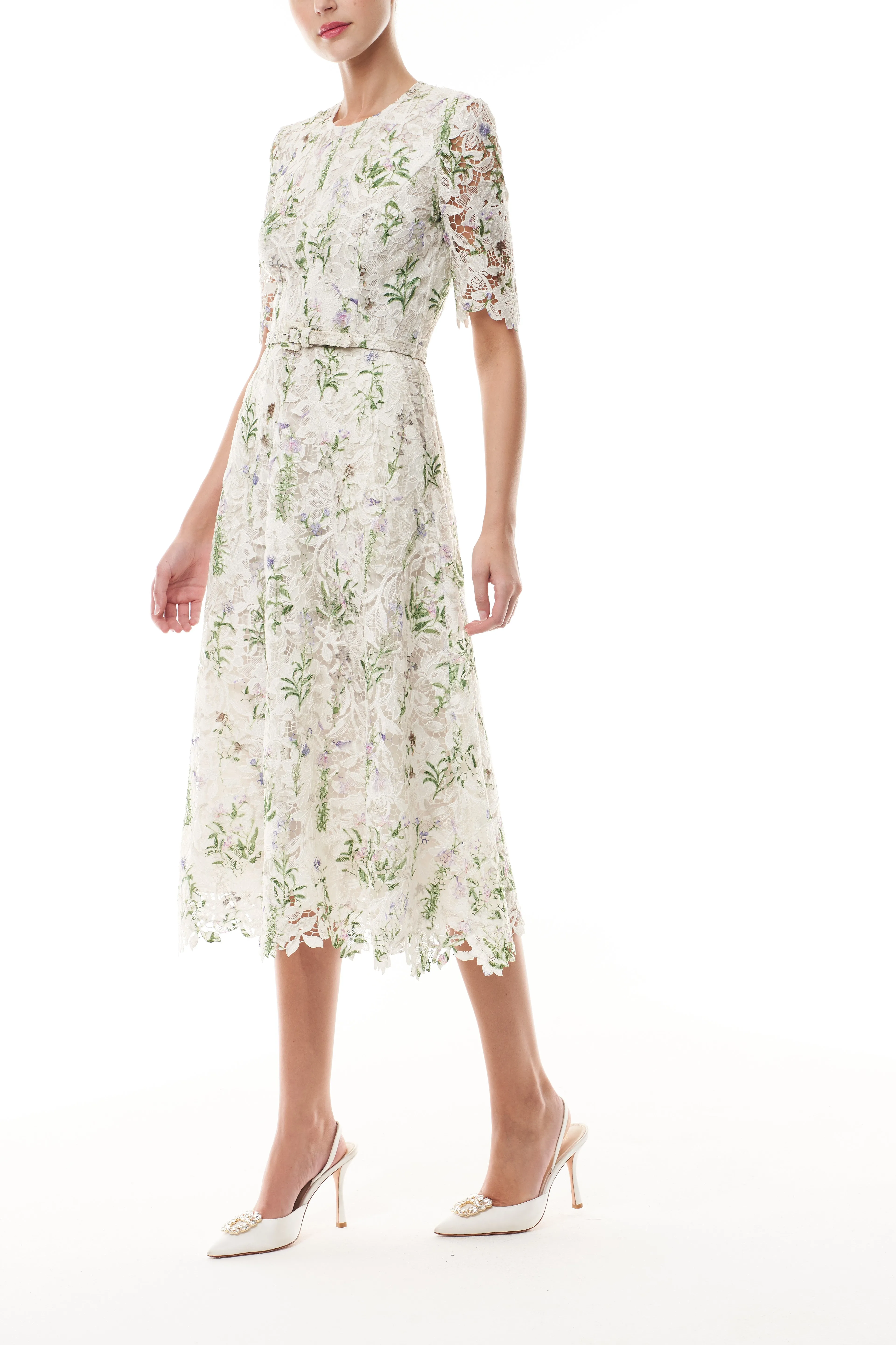 Short Sleeve Floral Day Dress sold by Monique Lhuillier product image thumbnail 3