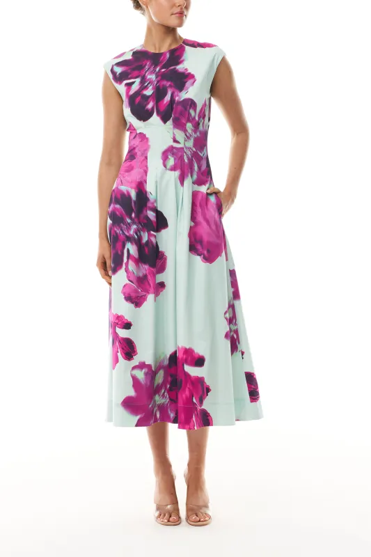 Electric Floral Pleated Day Dress sold by Monique Lhuillier
