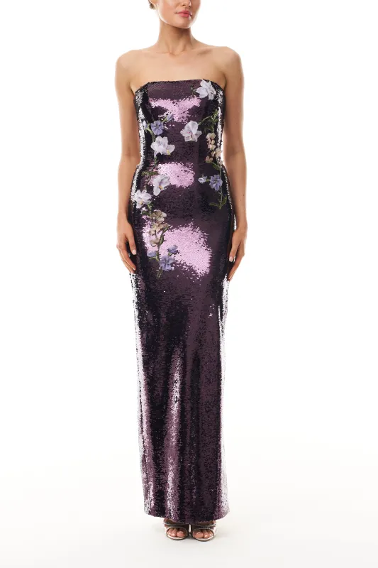 Violet Floral Sequin Gown sold by Monique Lhuillier