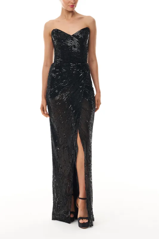 Noir Sequin Column Gown made by Monique Lhuillier