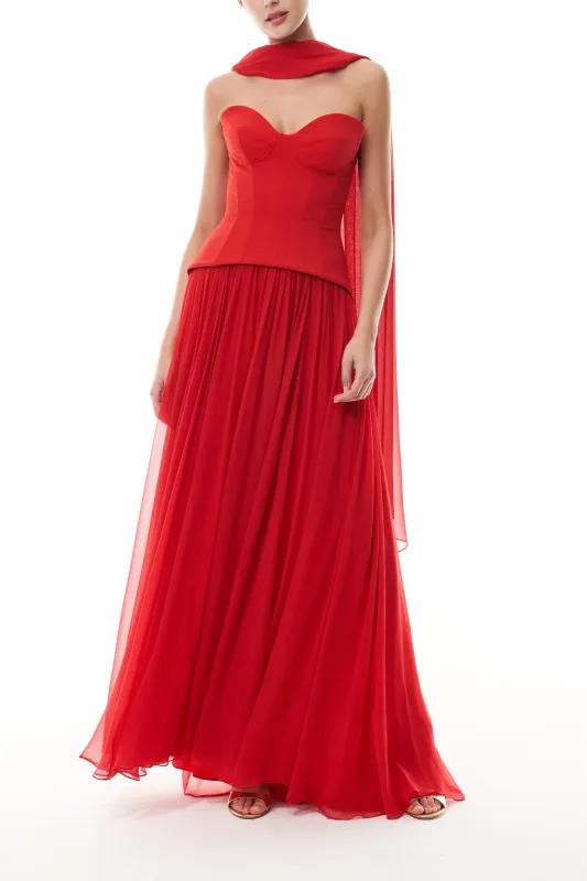Vermilion Drop Waist Corset Gown sold by Monique Lhuillier