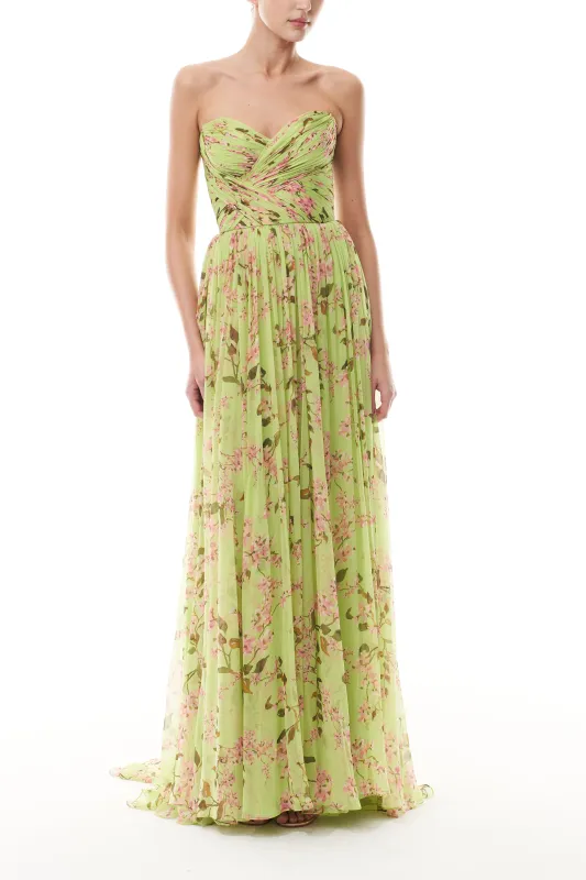 Celadon Floral Sweetheart Gown made by Monique Lhuillier