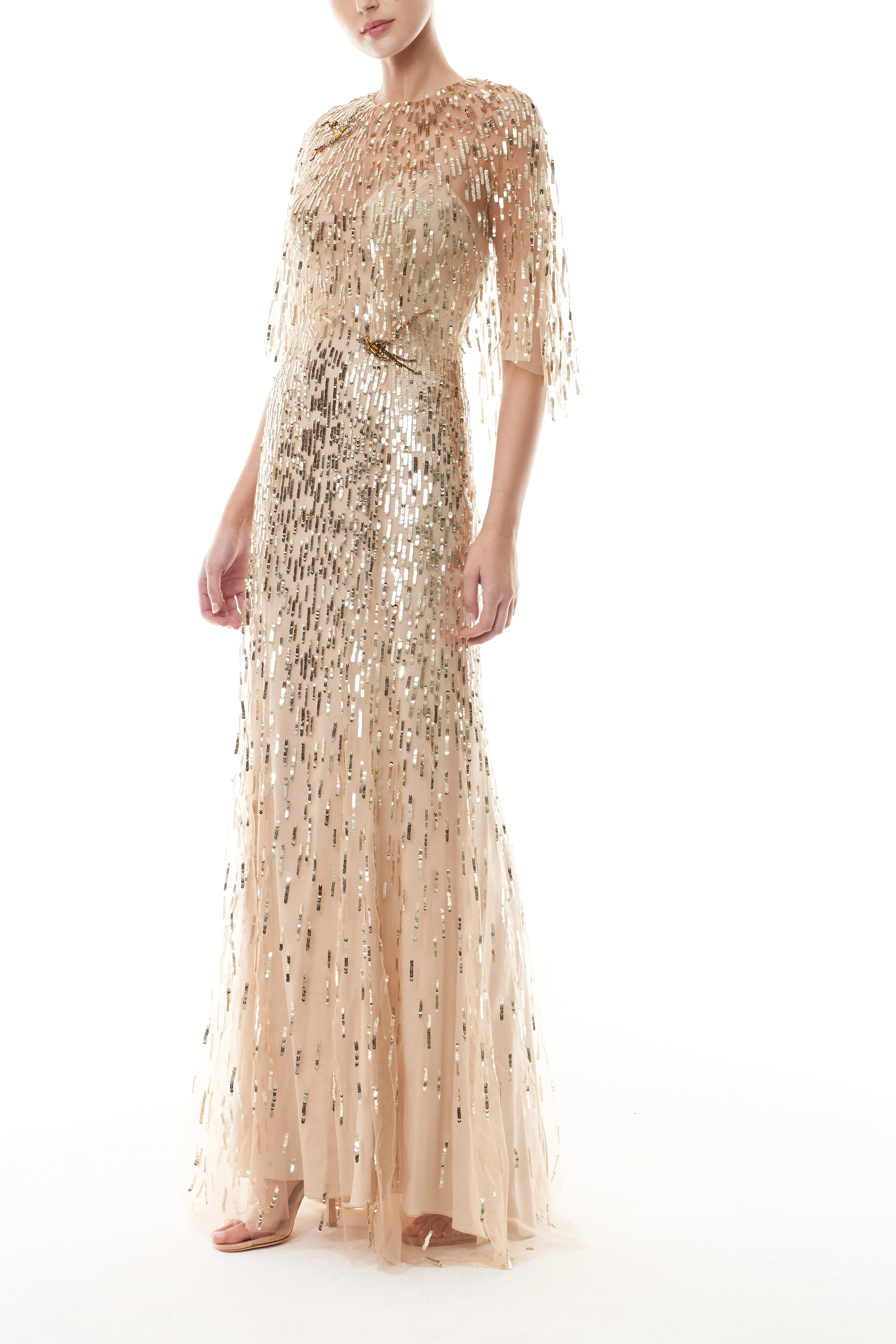 Gold Embroidered Gown With Capelet sold by Monique Lhuillier product image thumbnail 3