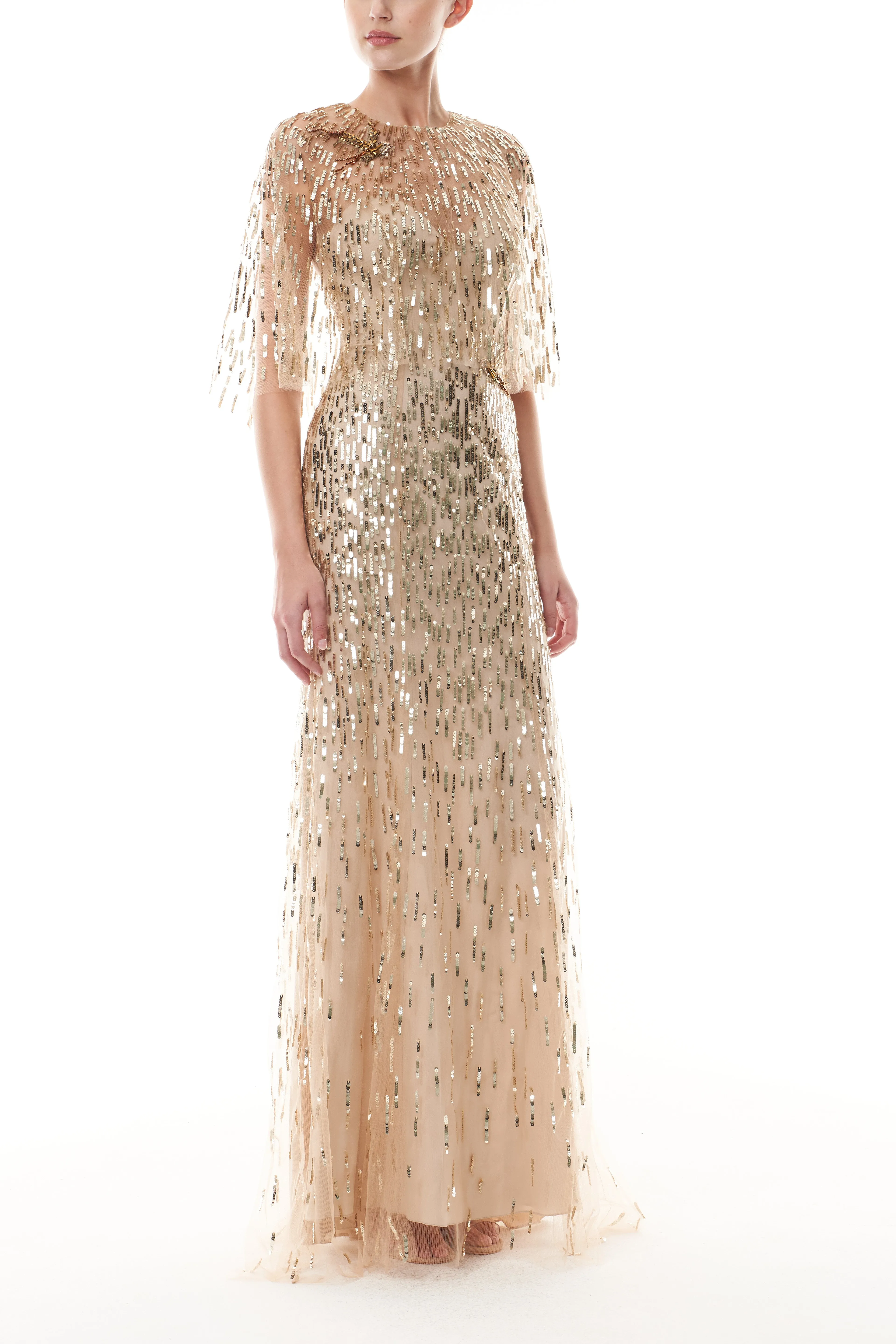 Gold Embroidered Gown With Capelet sold by Monique Lhuillier product image thumbnail 4