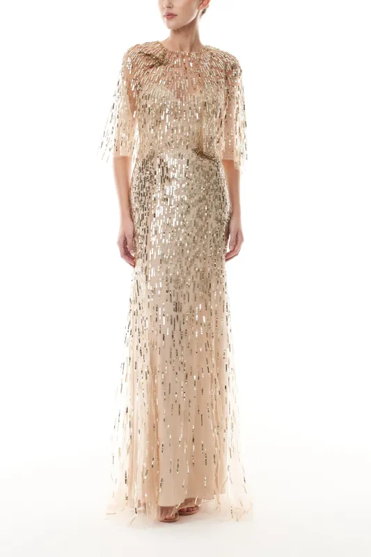 Gold Embroidered Gown With Capelet sold by Monique Lhuillier