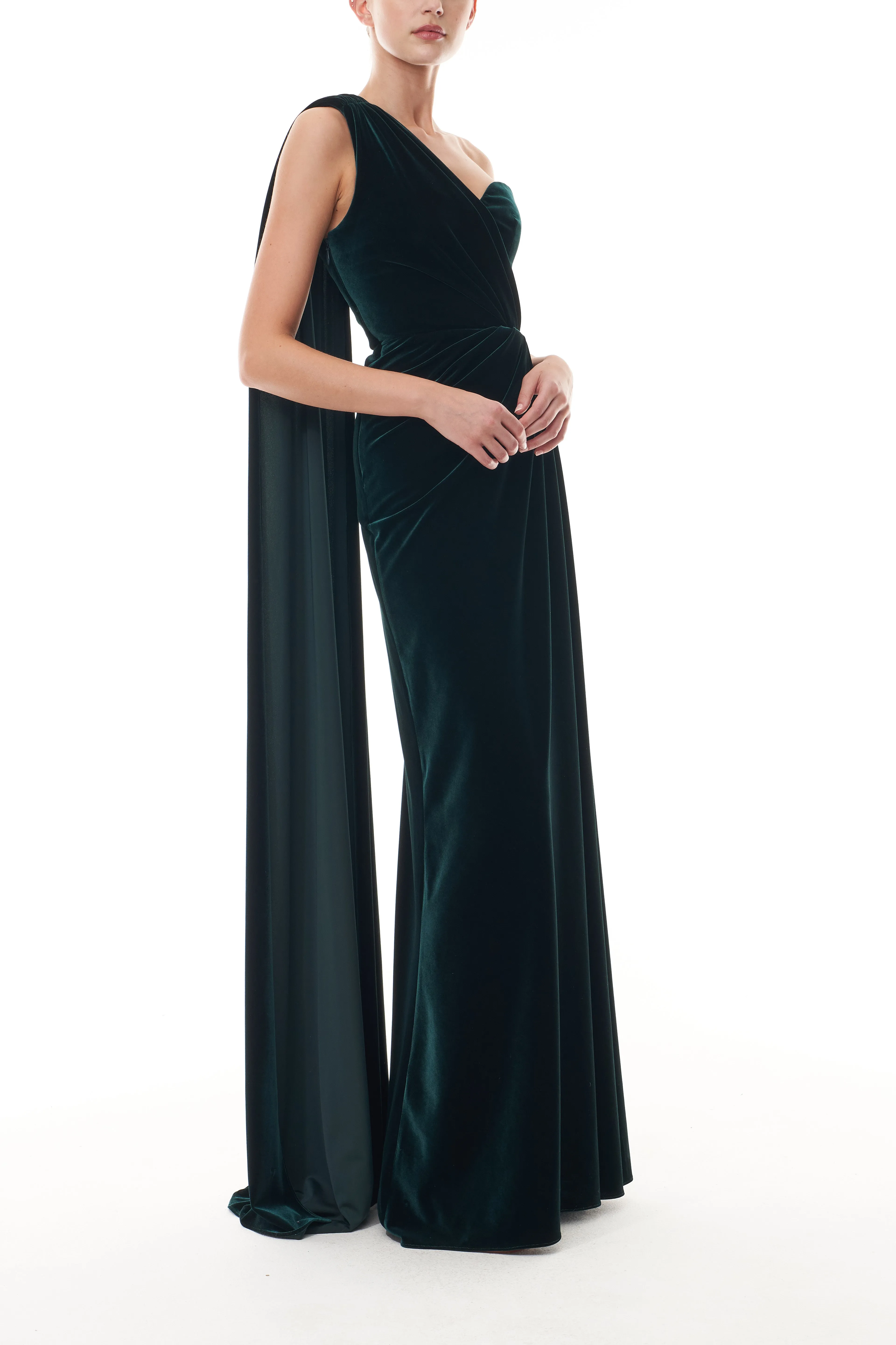 One Shoulder Deep Green Velvet Gown sold by Monique Lhuillier product image thumbnail 5