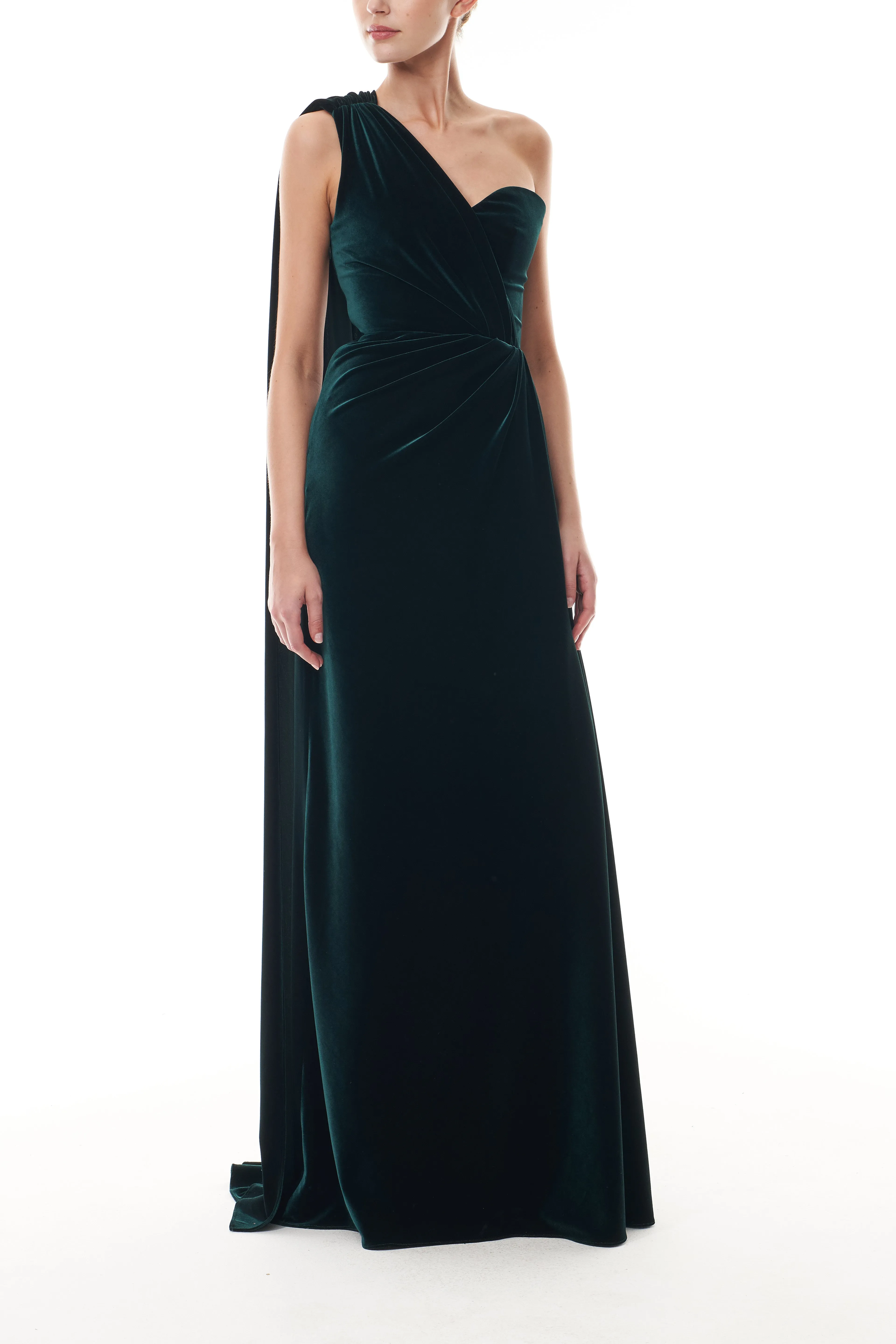 One Shoulder Deep Green Velvet Gown sold by Monique Lhuillier product image thumbnail 3