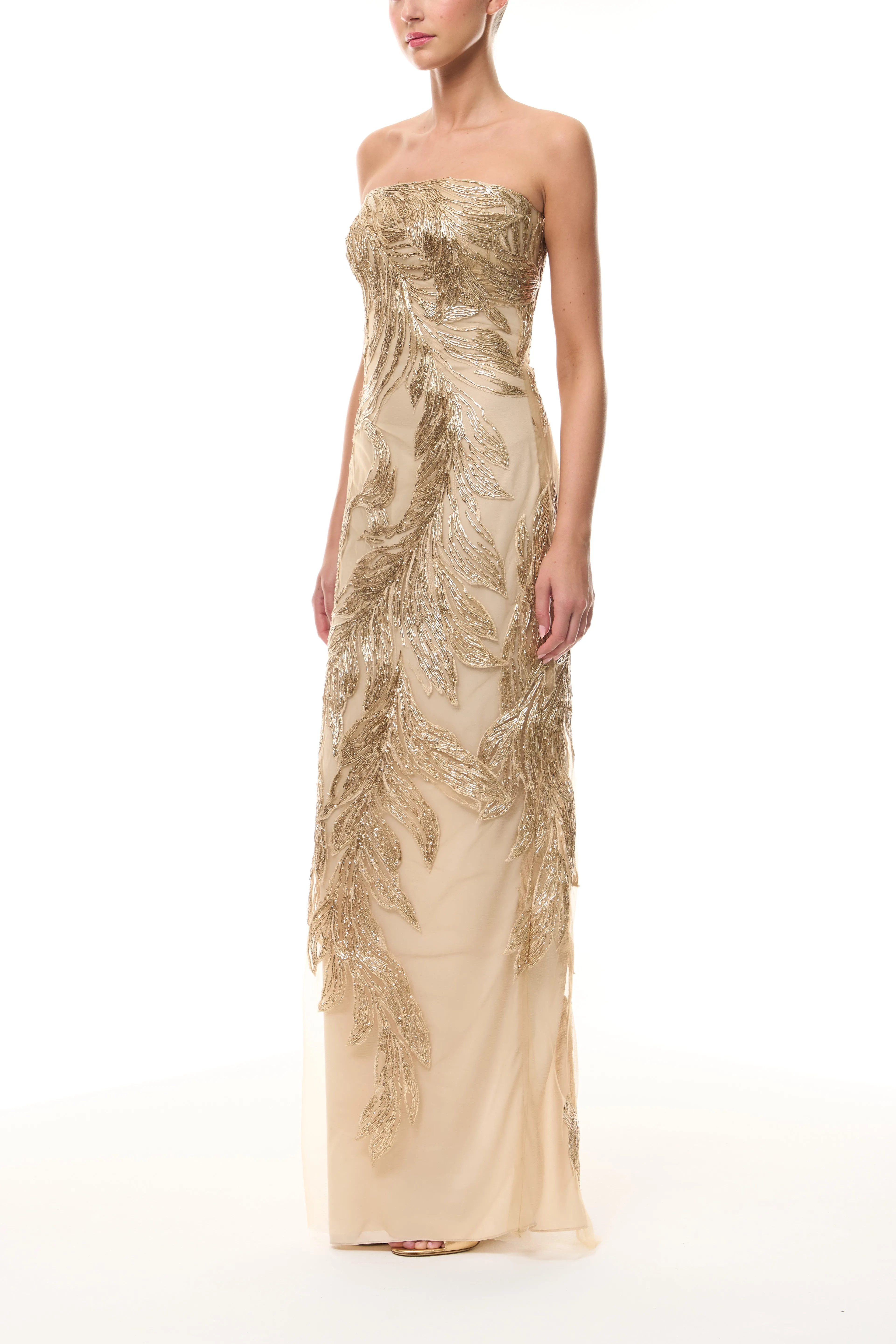 Gold Feather Column Gown sold by Monique Lhuillier product image thumbnail 3