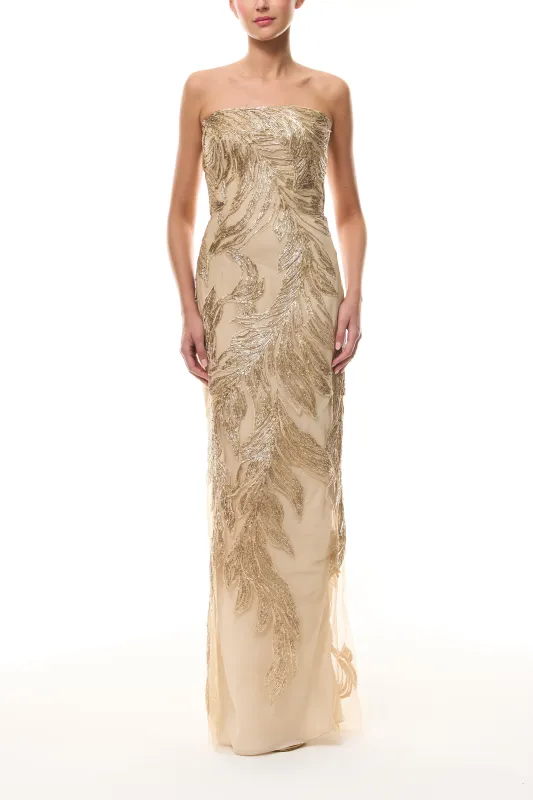 Gold Feather Column Gown sold by Monique Lhuillier