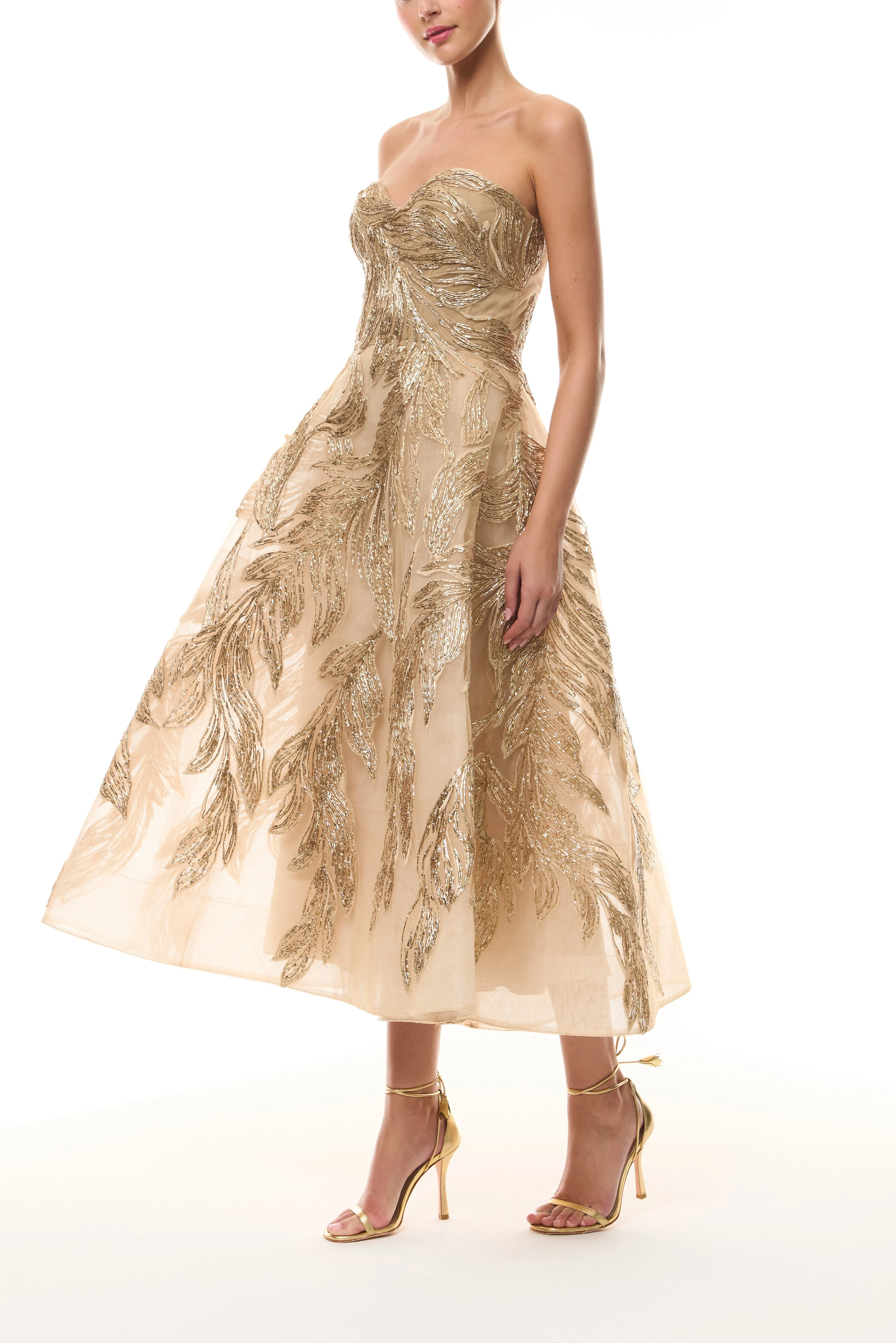 Gold Feather Cocktail Dress sold by Monique Lhuillier product image thumbnail 5