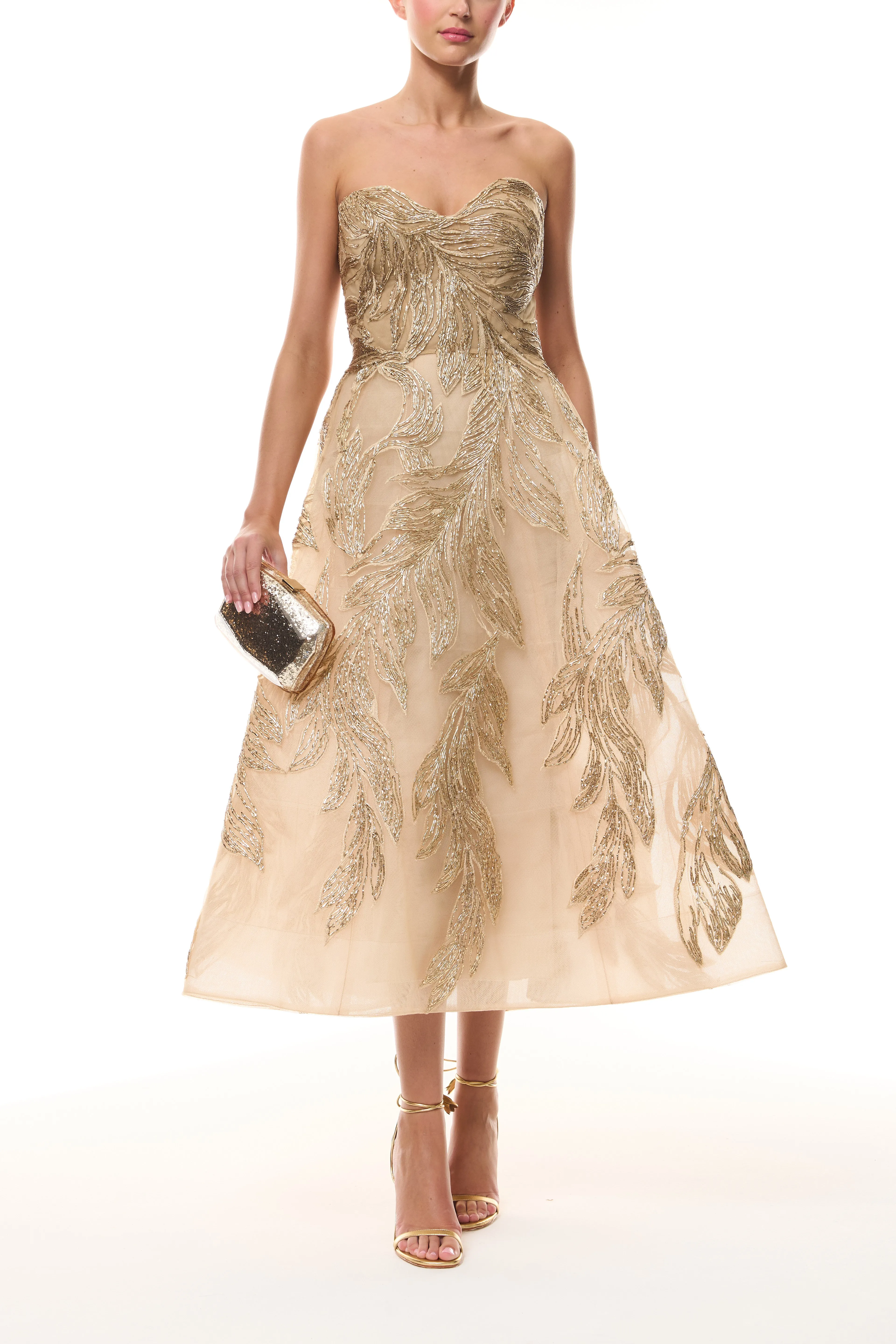 Gold Feather Cocktail Dress sold by Monique Lhuillier product image thumbnail 4
