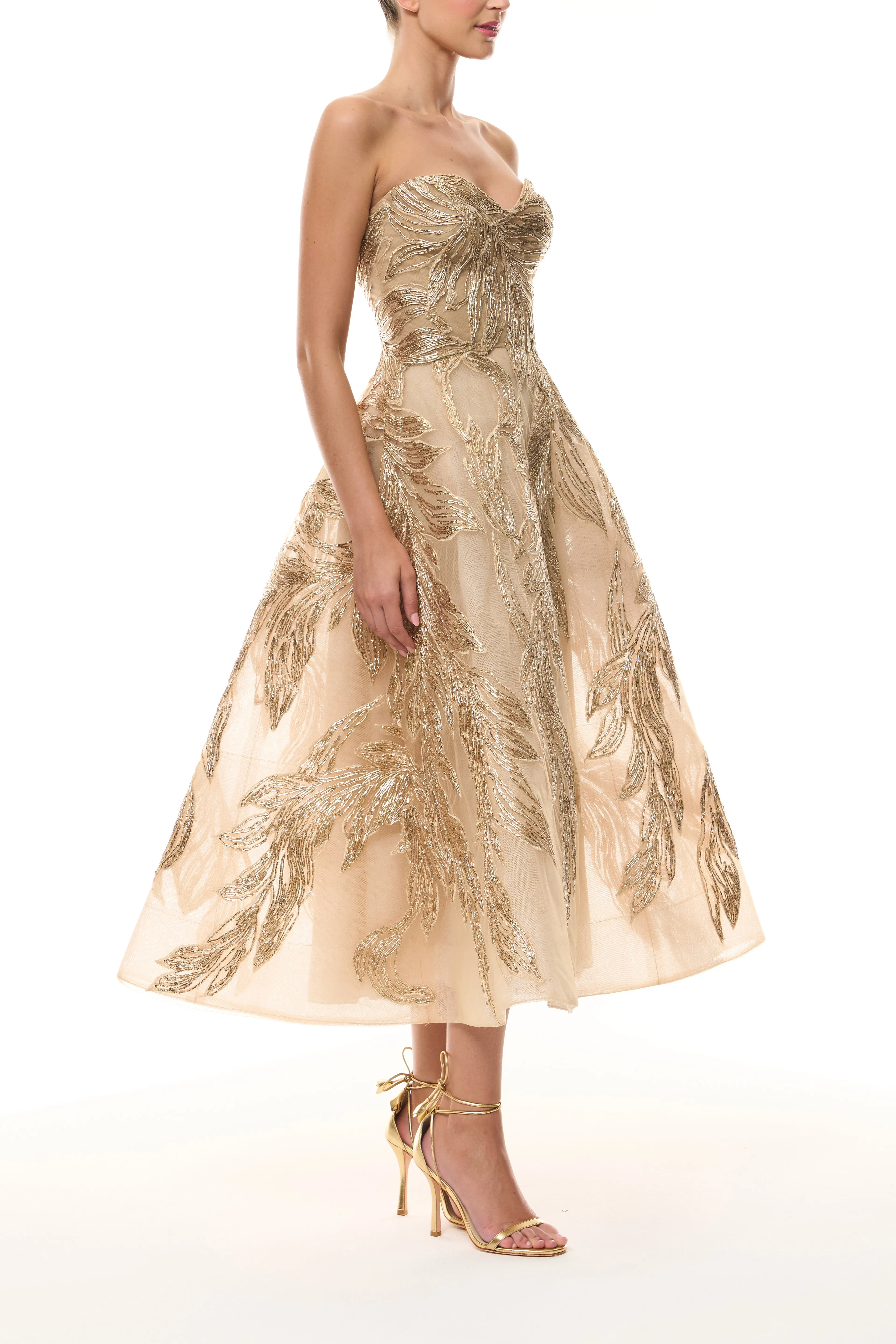 Gold Feather Cocktail Dress sold by Monique Lhuillier product image thumbnail 3