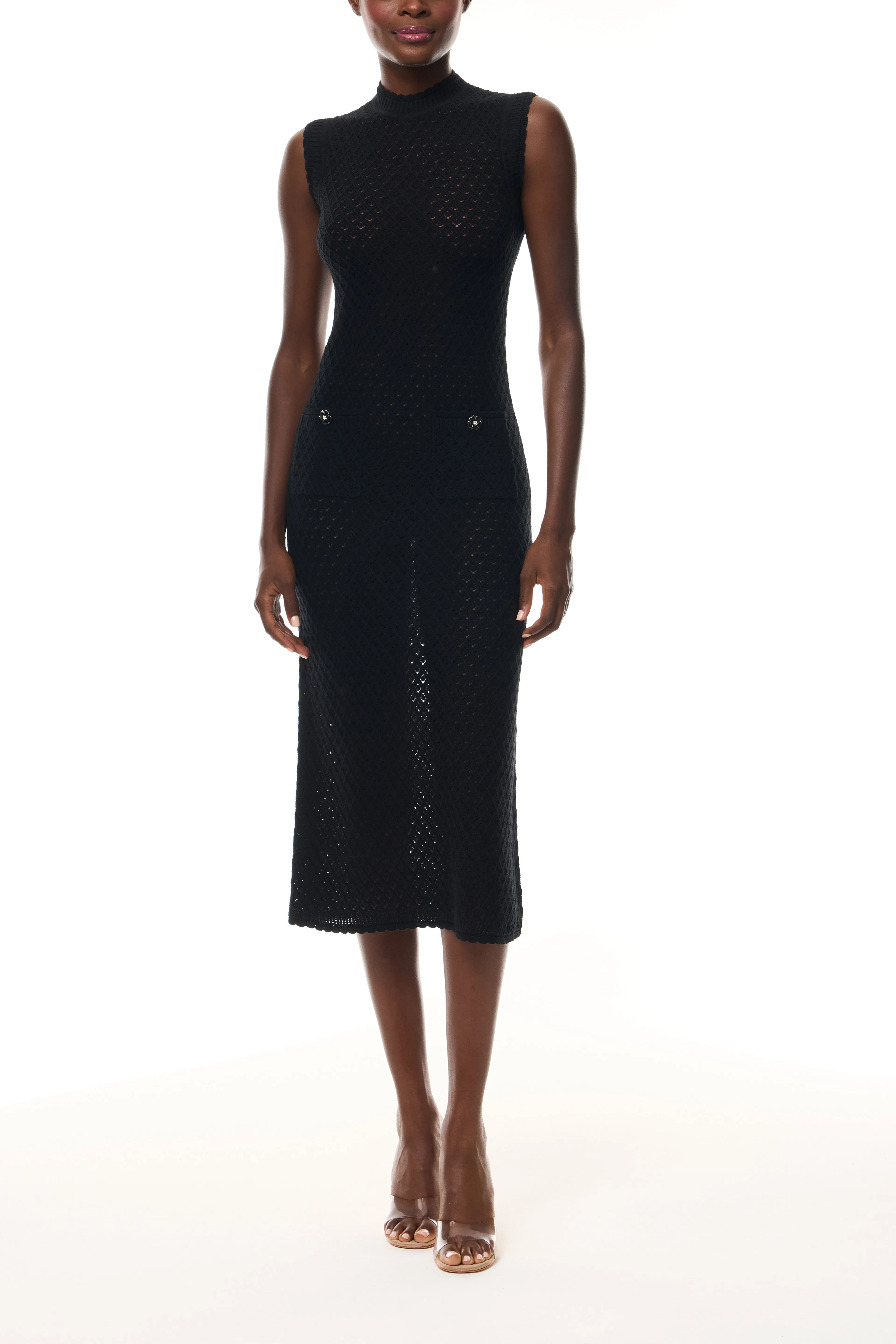 Noir Lace Knit Shift Dress sold by Monique Lhuillier