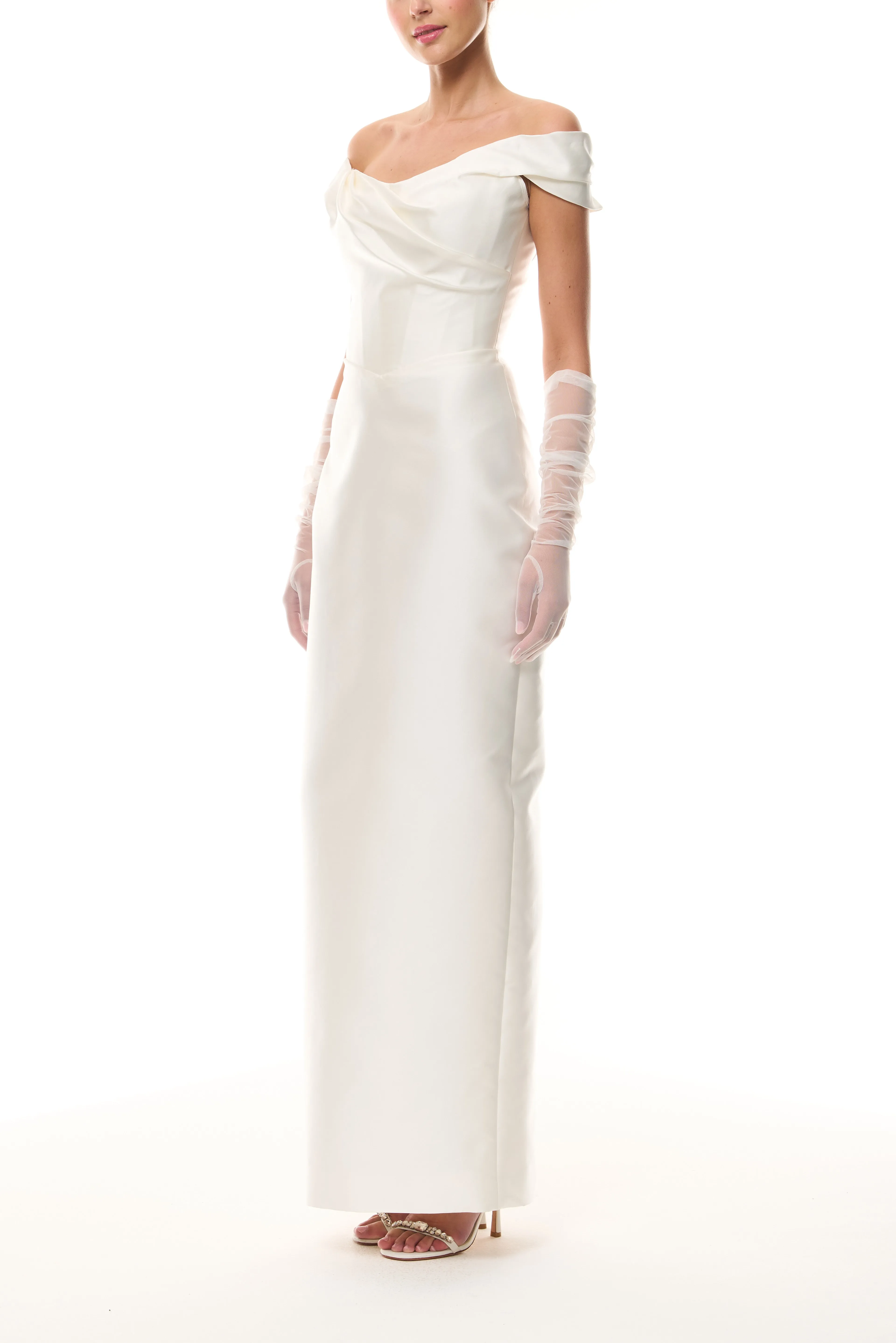 Silk White Off-The-Shoulder Column Gown sold by Monique Lhuillier product image thumbnail 3