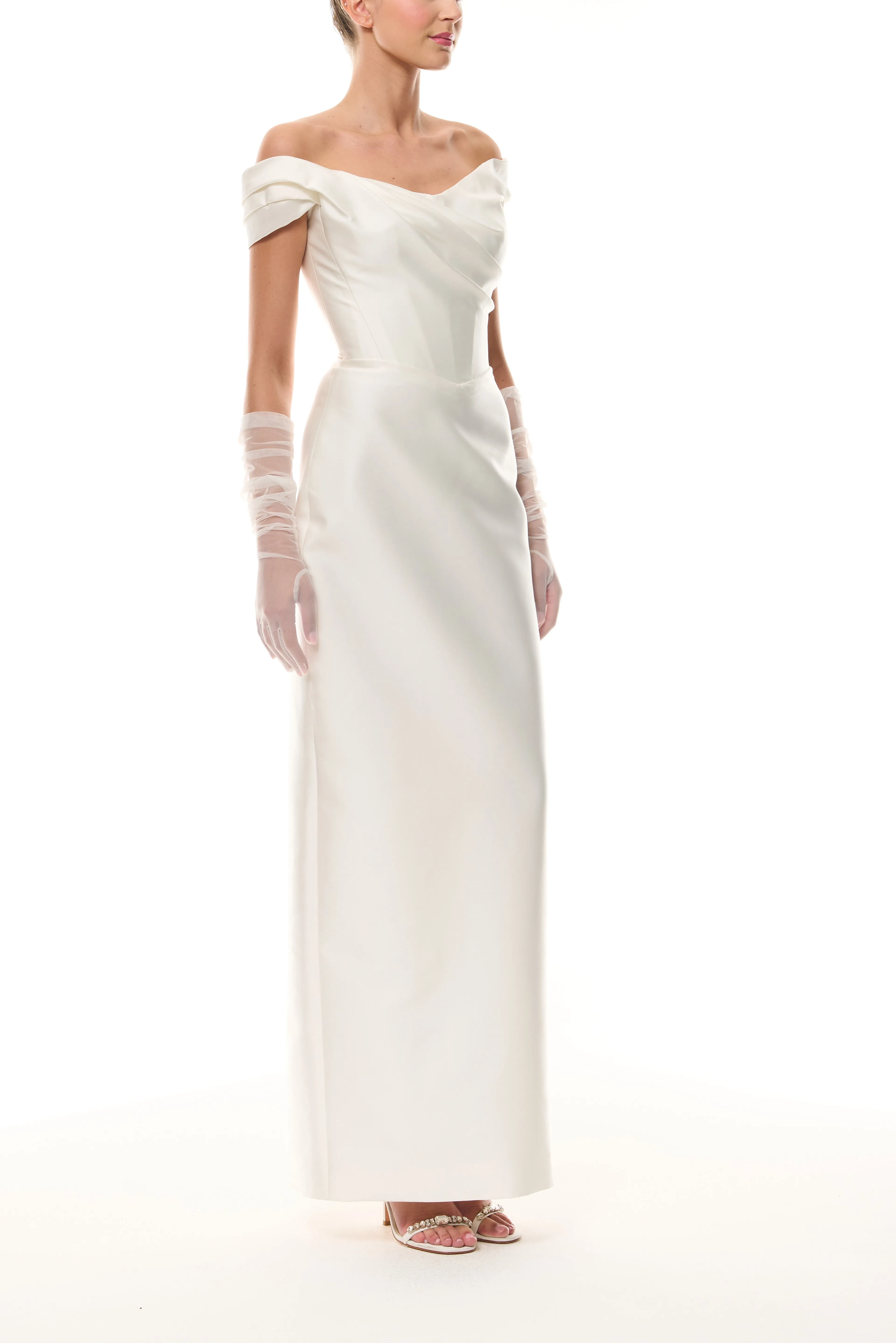 Silk White Off-The-Shoulder Column Gown sold by Monique Lhuillier product image thumbnail 4