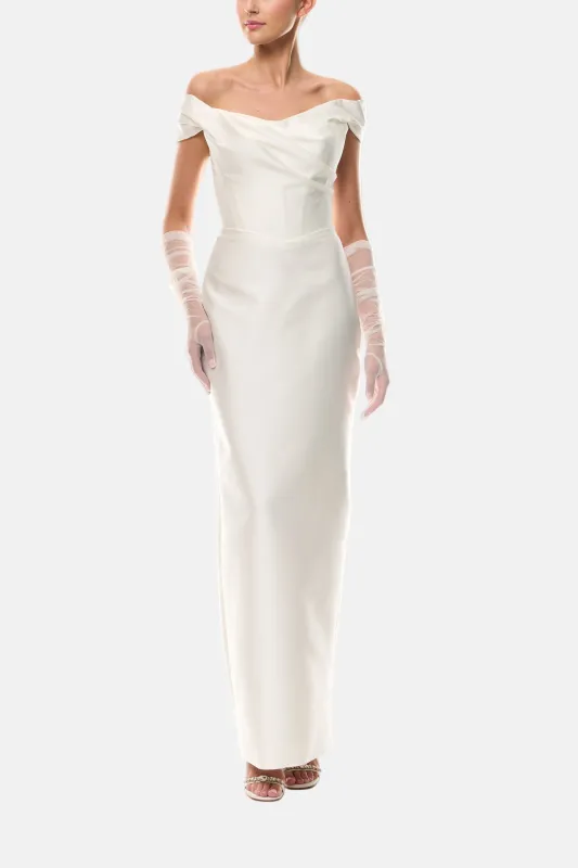 Silk White Off-The-Shoulder Column Gown sold by Monique Lhuillier