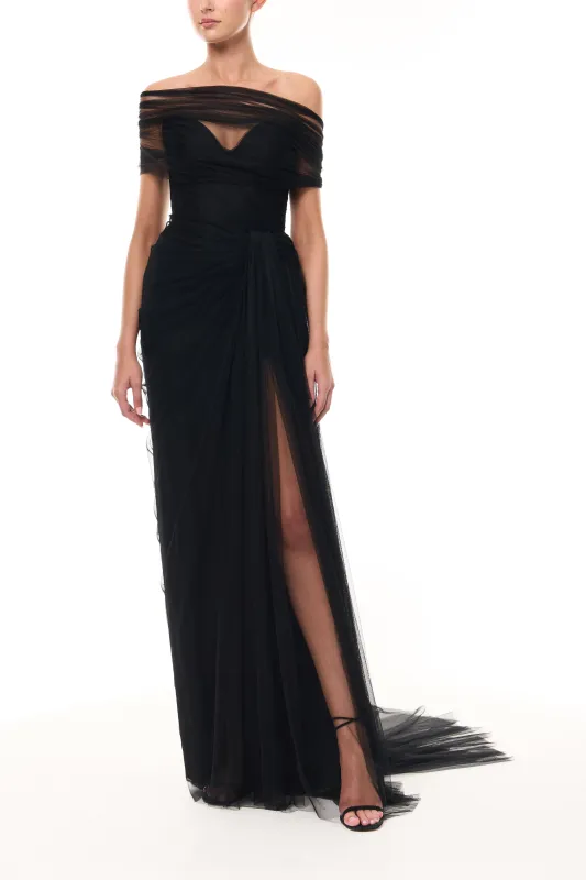 Strapless Tulle Gown with Detachable Wrap sold by Monique Lhuillier