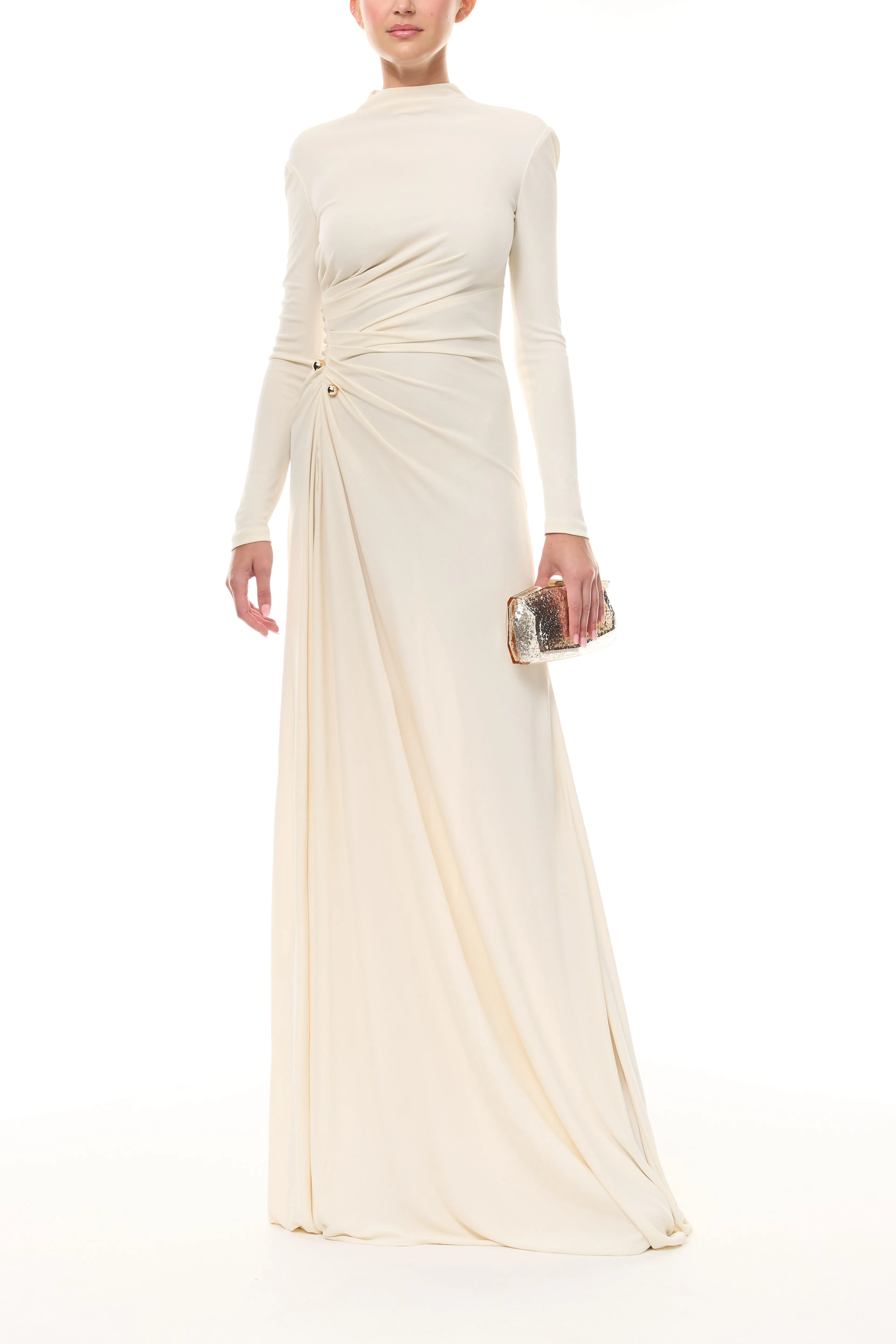 Ivory Long Sleeve Draped Gown sold by Monique Lhuillier product image thumbnail 5