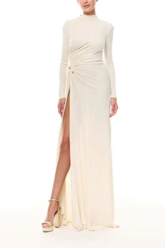 Ivory Long Sleeve Draped Gown sold by Monique Lhuillier