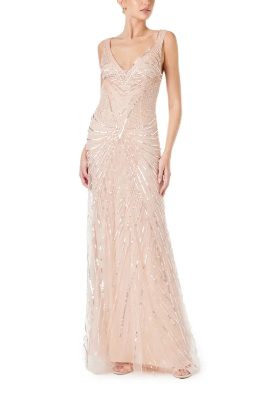 Embroidered Tulle Deep V-Neck Gown sold by Monique Lhuillier