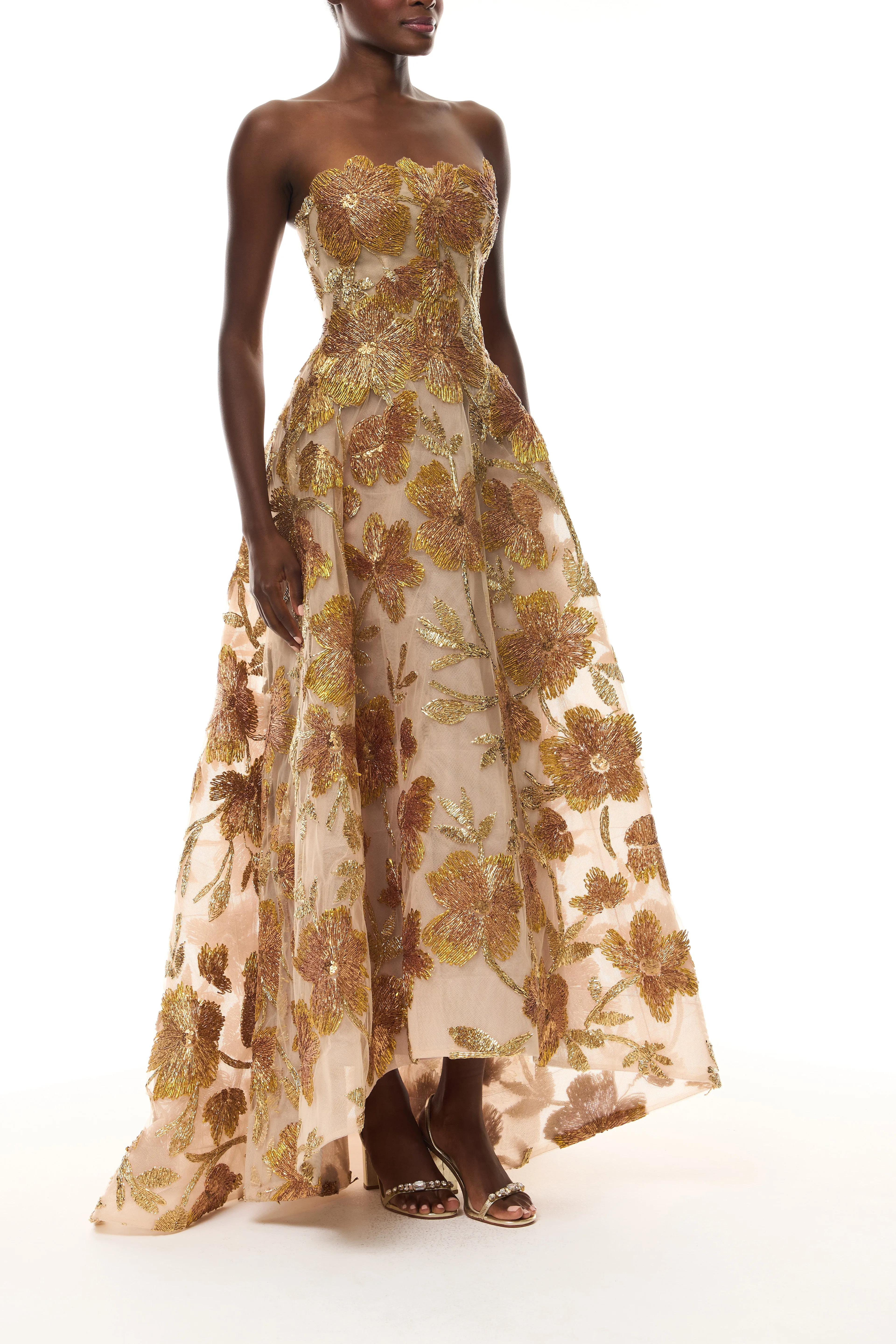 Metallic Raffia Floral High-Low Gown sold by Monique Lhuillier product image thumbnail 4