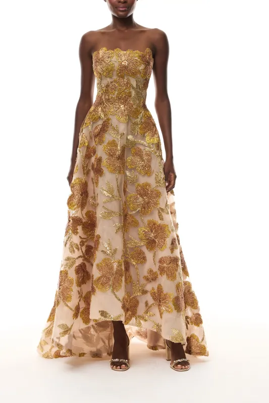 Metallic Raffia Floral High-Low Gown sold by Monique Lhuillier