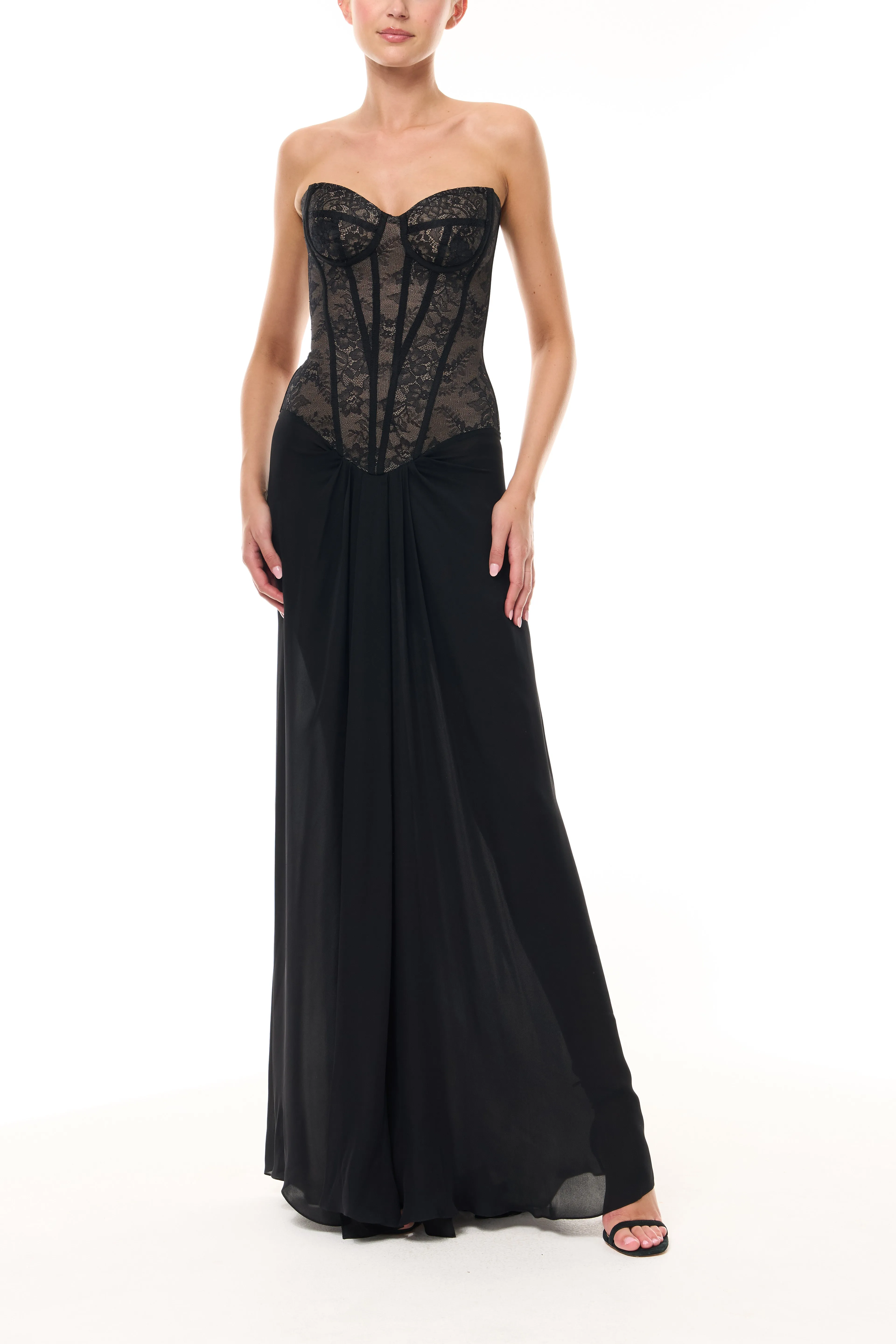 Lace Corseted Gown with Chiffon Shawl sold by Monique Lhuillier product image thumbnail 3