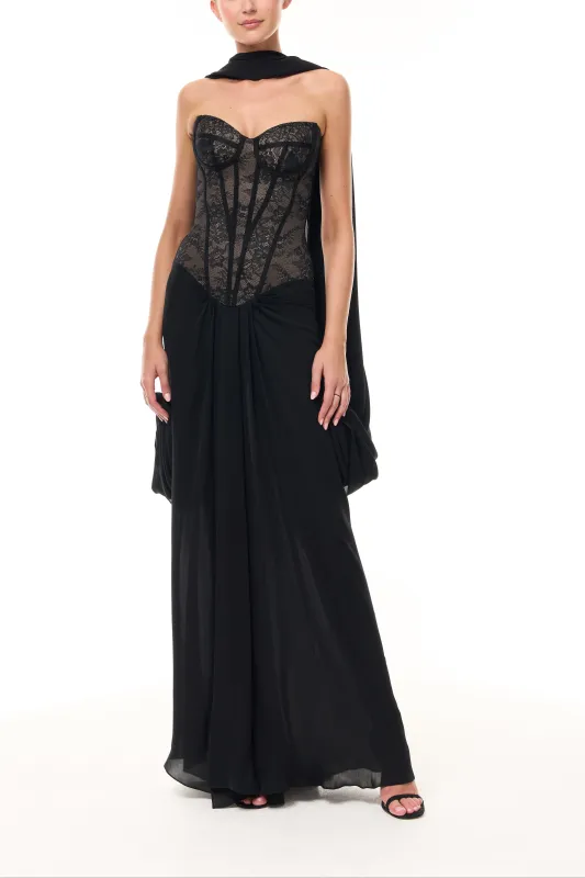Lace Corseted Gown with Chiffon Shawl made by Monique Lhuillier