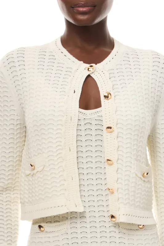 Ivory Lace-Stitch Cardigan made by Monique Lhuillier