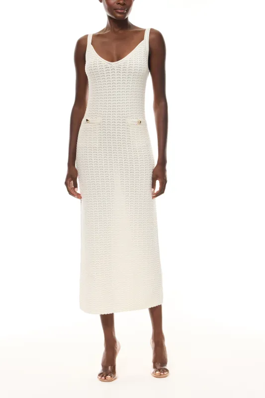 Ivory Lace-Stitch Knit Dress sold by Monique Lhuillier