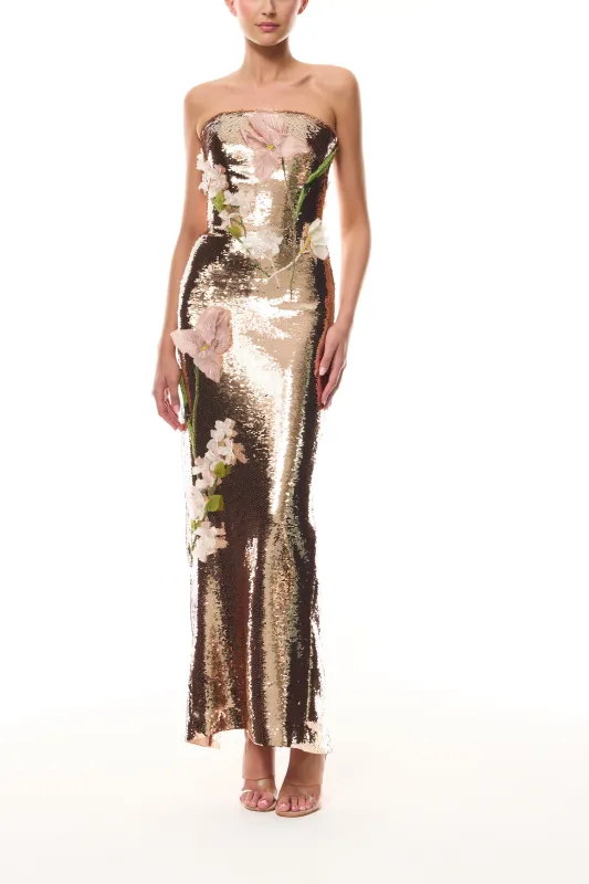 Rose Gold Floral Sequin Column Gown sold by Monique Lhuillier