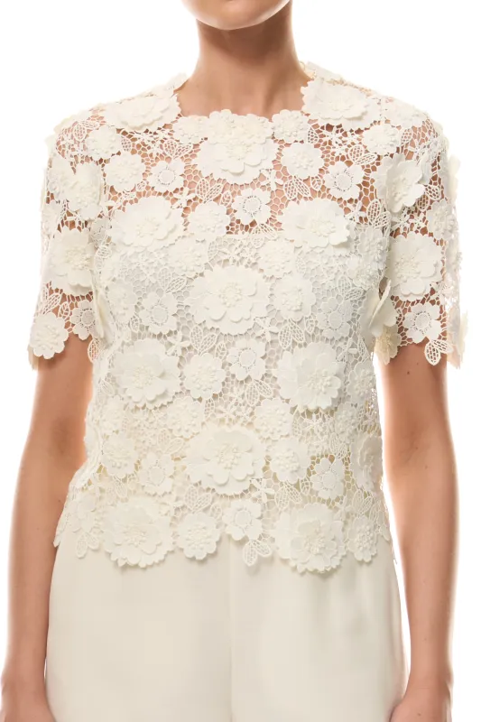 Ivory Short Sleeve Lace Blouse made by Monique Lhuillier