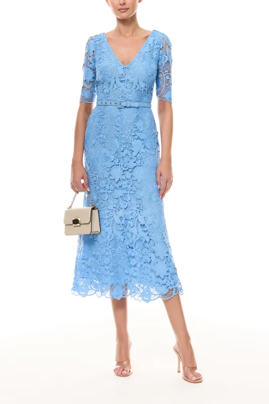 Bluebelle Lace Sleeved Midi Dress made by Monique Lhuillier