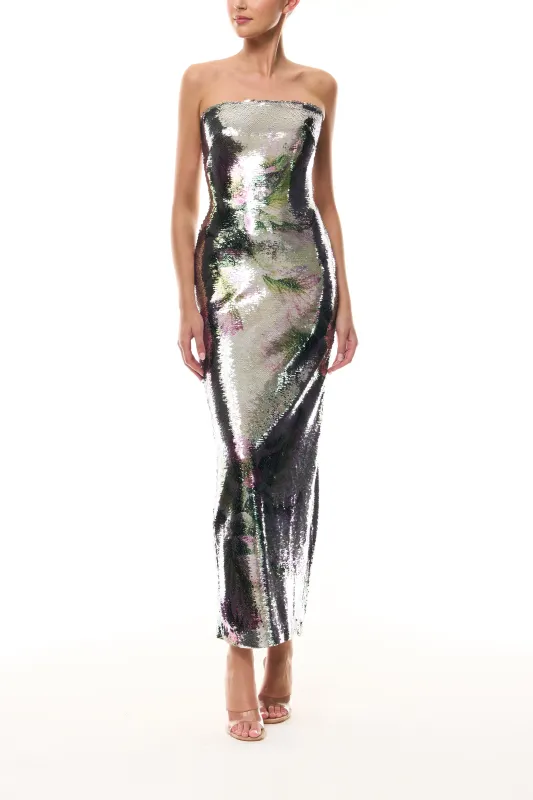 Silver Tulip Sequin Gown made by Monique Lhuillier