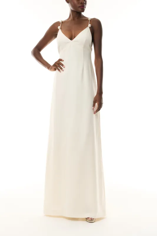 Pearl Strap Ivory A-Line Gown made by Monique Lhuillier