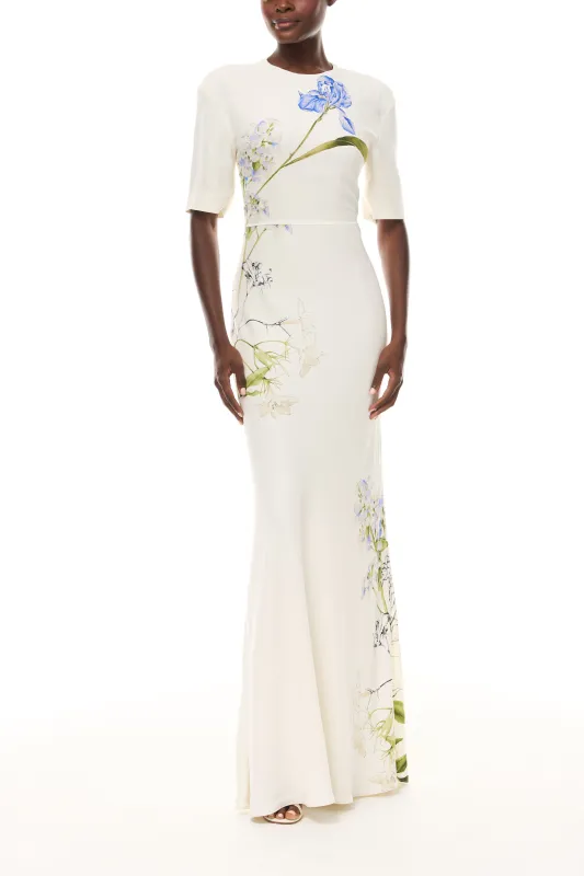 Ivory Floral Short Sleeve Gown made by Monique Lhuillier