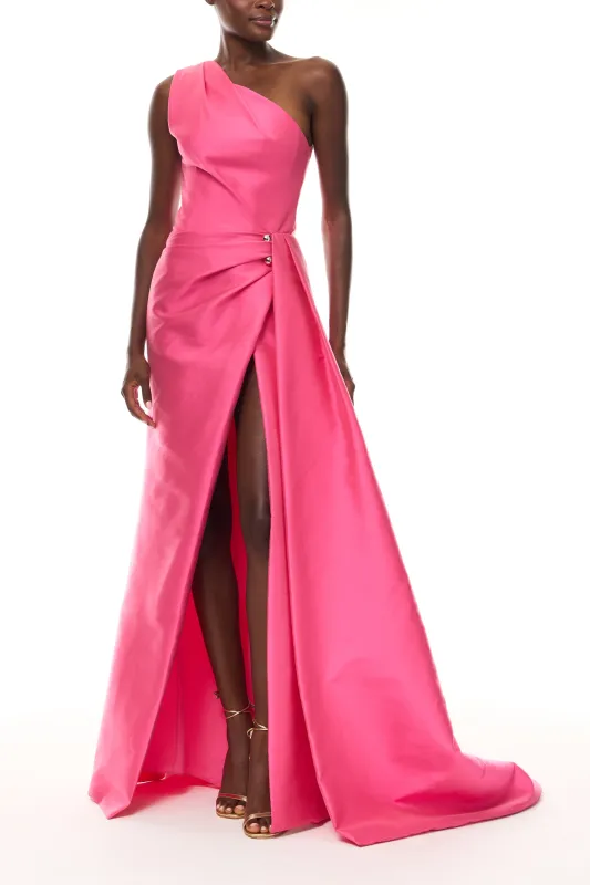 One Shoulder Flamingo Gown made by Monique Lhuillier