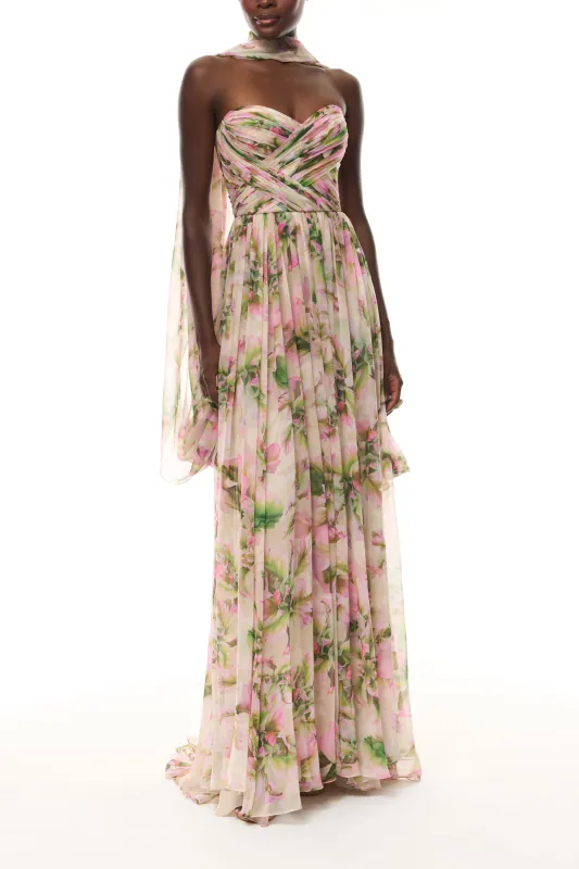 Tulip Chiffon Gown with Shawl made by Monique Lhuillier