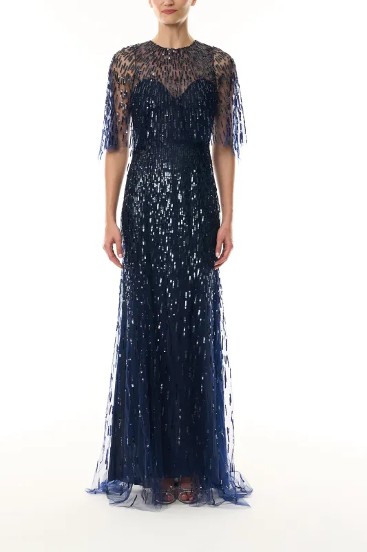 Embroidered Capelet Gown made by Monique Lhuillier