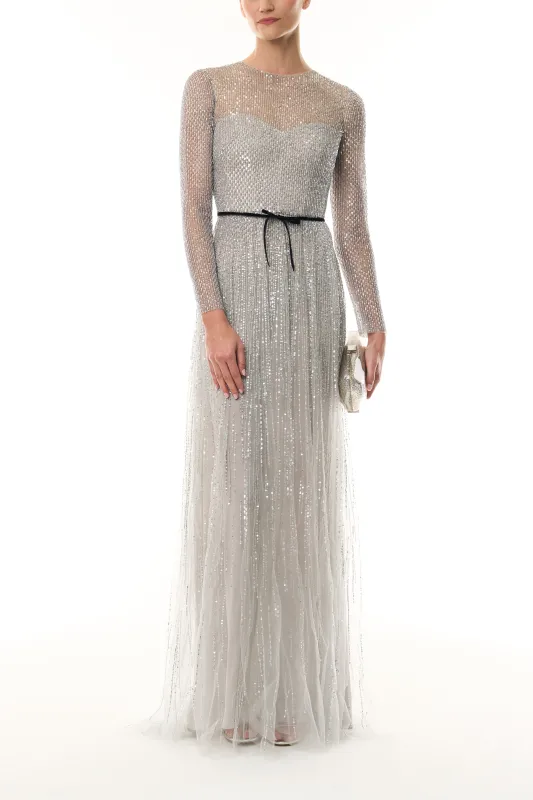 Long Sleeve Embroidered Gown made by Monique Lhuillier