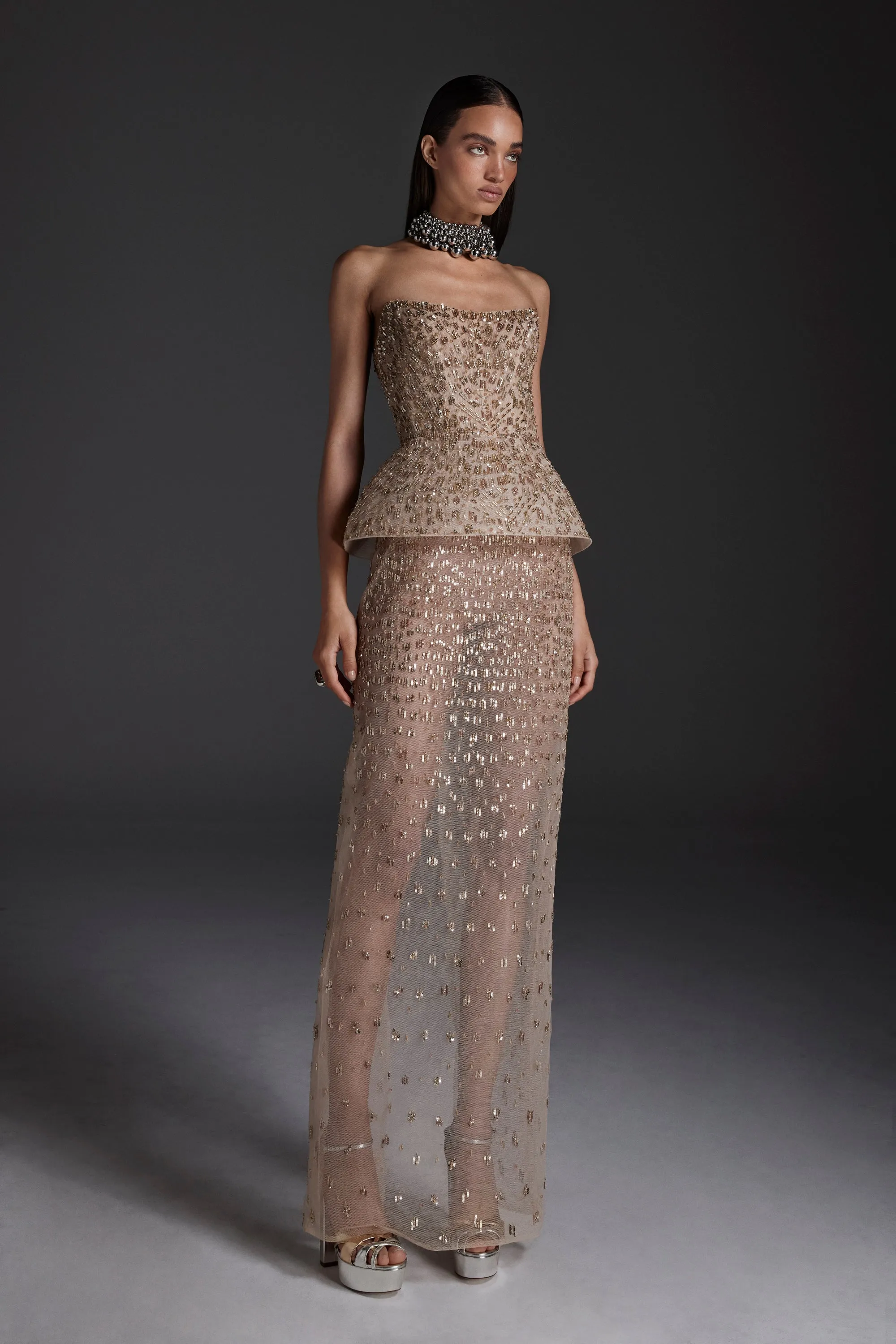 Embroidered Peplum Column Gown sold by Monique Lhuillier product image thumbnail 2