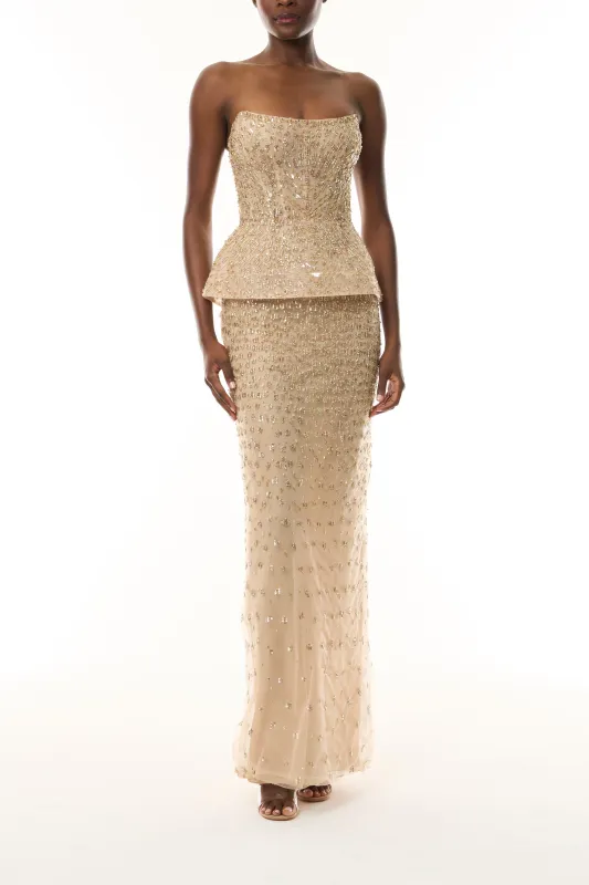 Embroidered Peplum Column Gown made by Monique Lhuillier