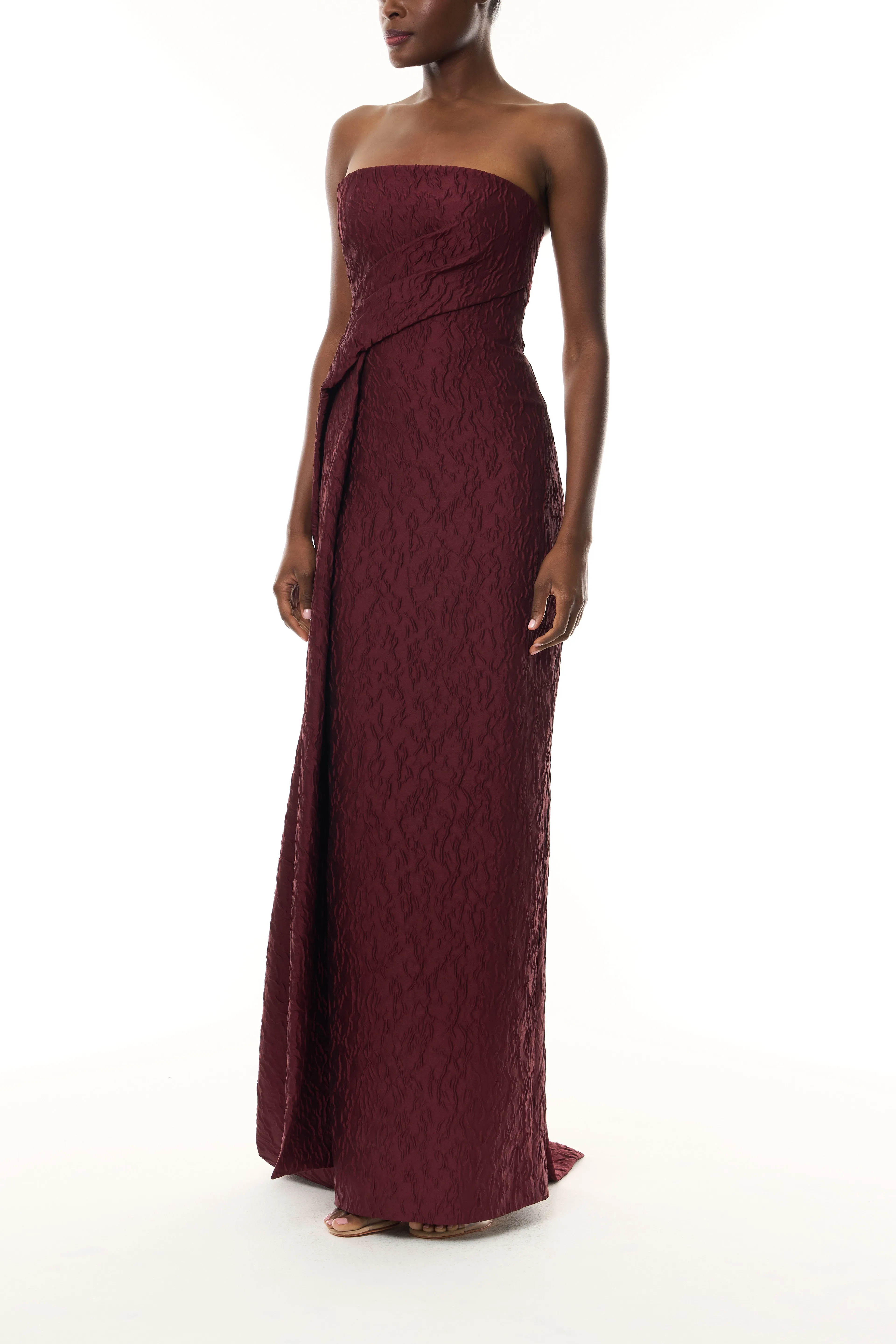 Draped Jacquard Column Gown sold by Monique Lhuillier product image thumbnail 3