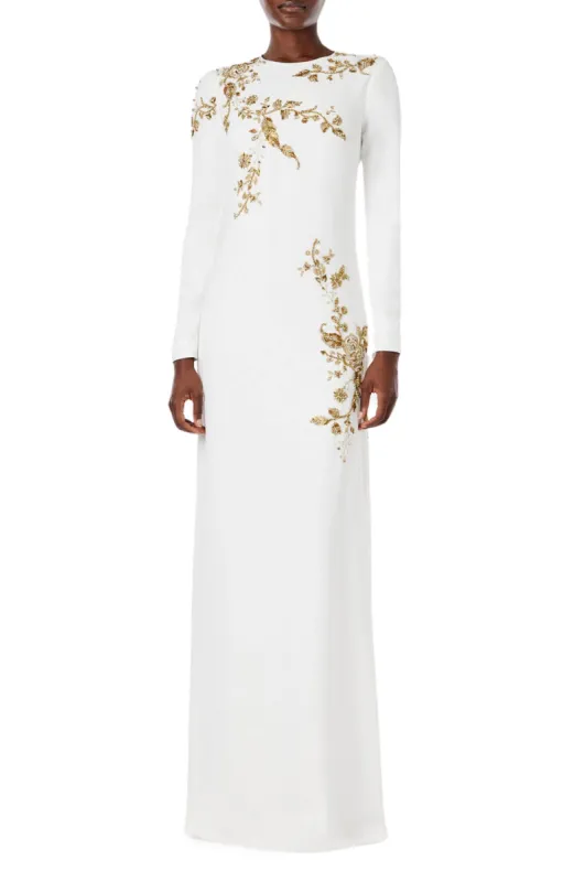 Embroidered Long Sleeve Column Gown sold by Monique Lhuillier
