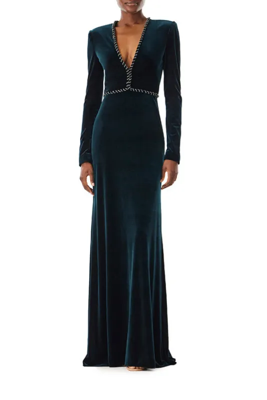 Deep V-Neck Velour Gown sold by Monique Lhuillier